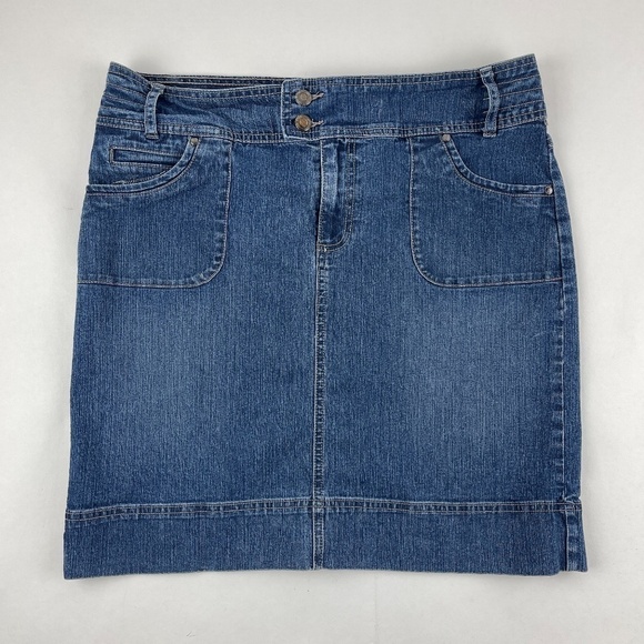 Code Bleu Jean Skirt Womens Size 10 Blue Denim Pockets Slit - Picture 1 of 9
